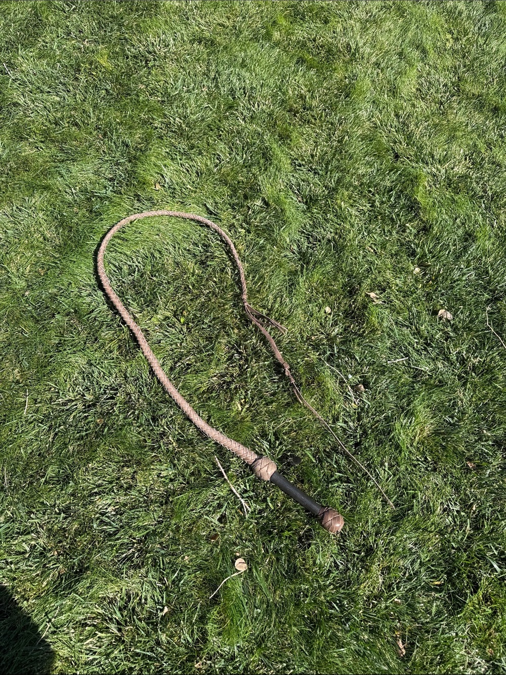 Brown Braided Leather Bull Whip -